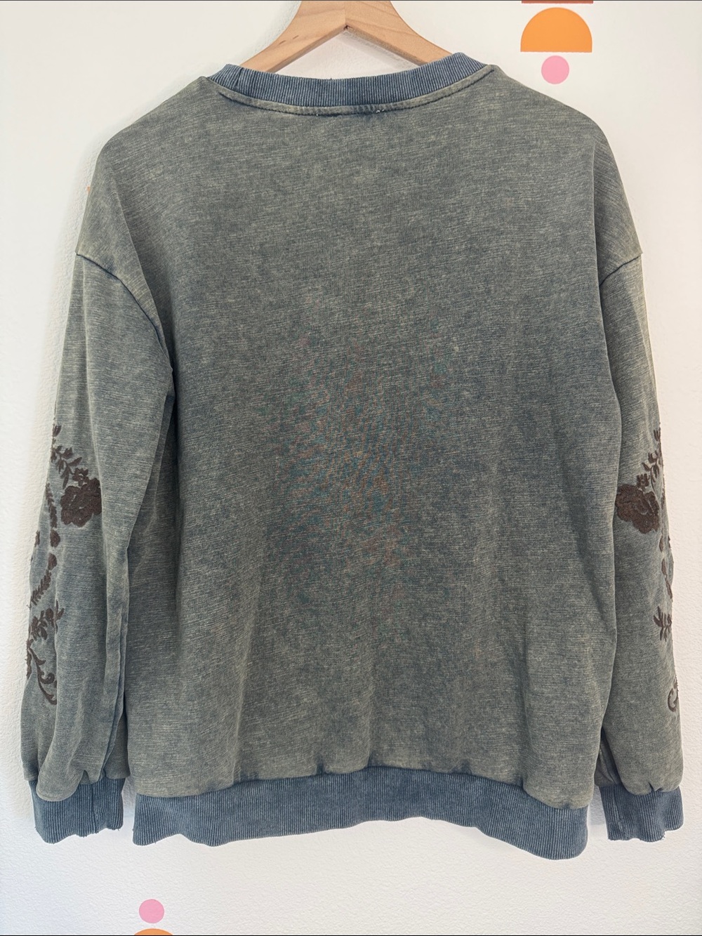 Mystree Heathered Blue Crewneck Sweatshirt with Ribbed Collar - Picture 5 of 5